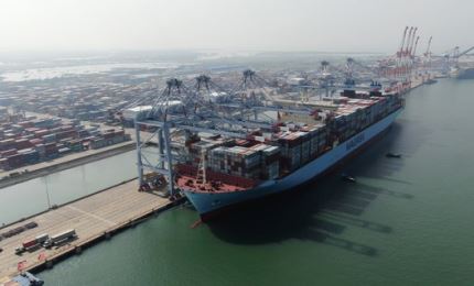 Giant container ship docks at Cai Mep International Terminal