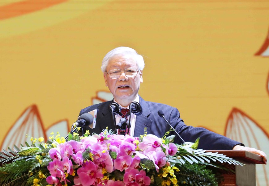 Party General Secretary and President Nguyen Phu Trong speaks at the ceremony