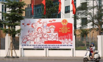 Decoration at treets across Hanoi welcome National Assembly election day