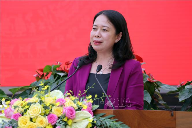 Vice President Vo Thi Anh Xuan speaking at the working session (Photo: VGP)